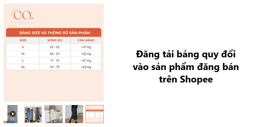 Hướng dẫn đăng tải Bảng quy đổi kích cỡ vào sản phẩm đăng bán trên Shopee 