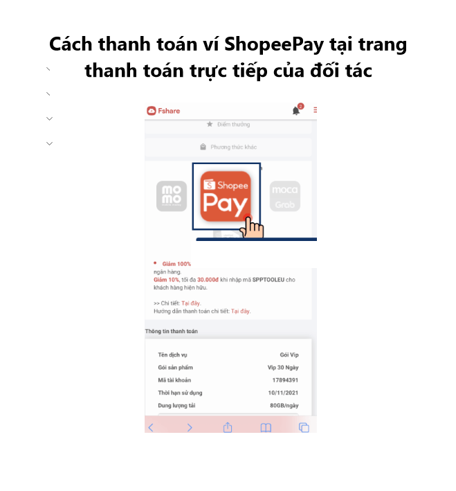 Cách thanh toán bằng ví ShopeePay tại trang thanh toán trực tiếp của đối tác 